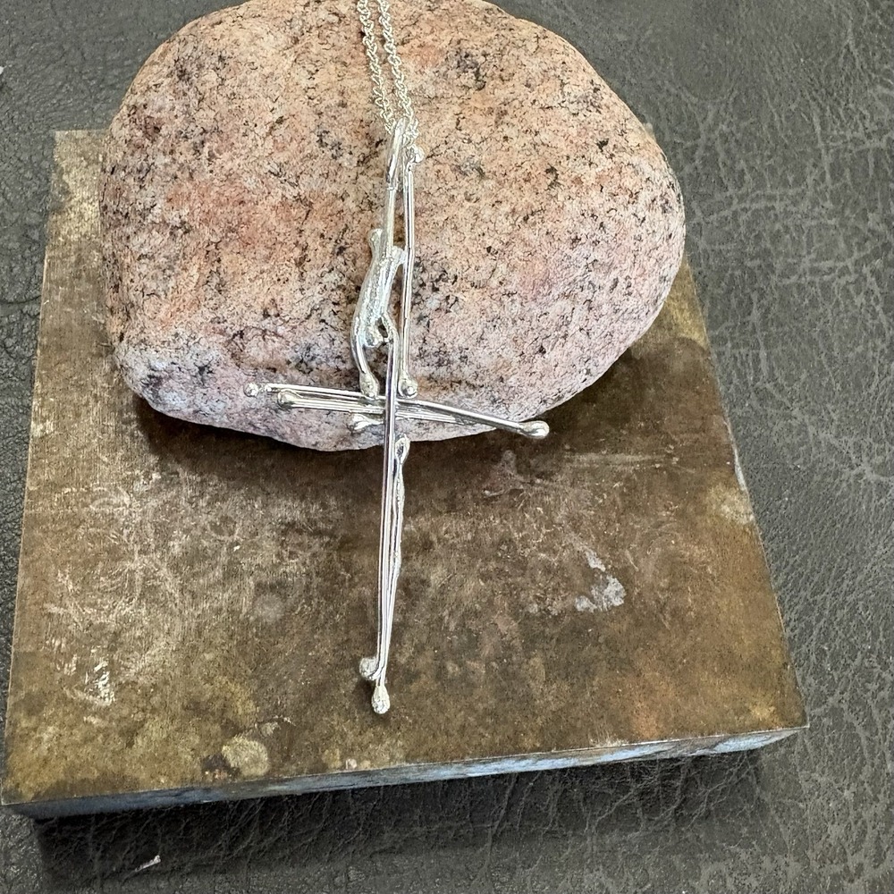 Handmade Brutalist Sterling Cross Necklace Spiritual Minimalist 925 Handmade